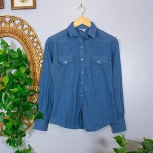 Vintage Blue Micro Check Western Snap Shirt Utility Cotton Blend | Soft Summer